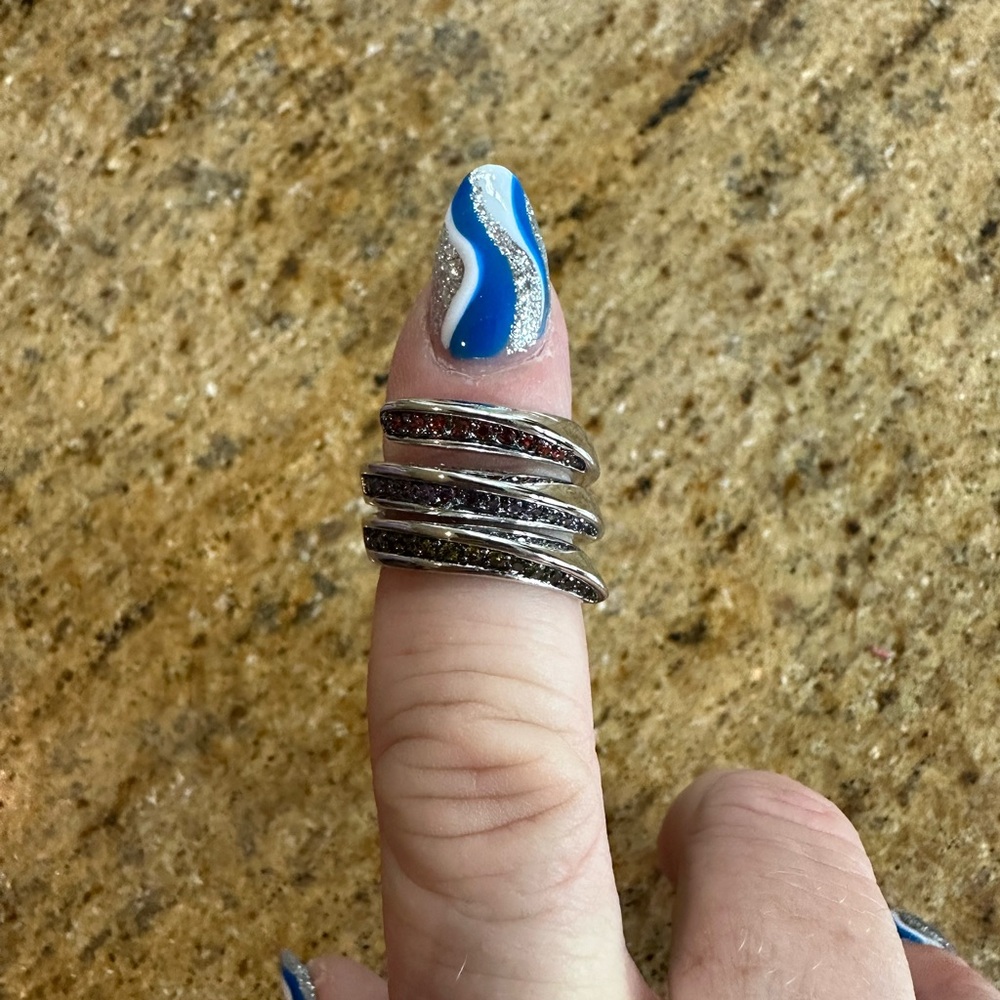 Three Different Colored Rhinestone Ring - image 1